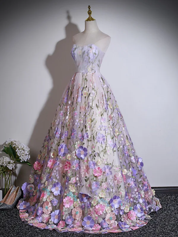 Flower Fairy Multi-Colors Embroidered Flower Prom Dresses 2026 Ball Gown Strapless Sleeveless Backless Floor-Length / Long Prom Formal Dresses