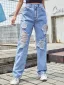Trasiga Mode Kvinna Himmelsblå Raka Jeans 2021 Broderade Daisy Denim Långa Byxor Lösa Gatukläder Bottoms
