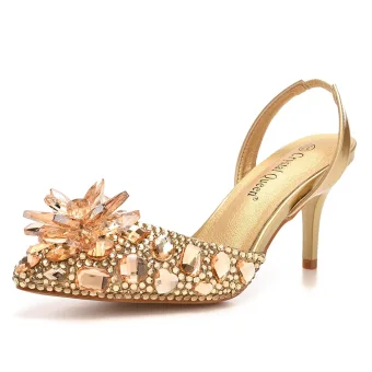 Bling Bling Doré Soirée Faux Diamant Sandales Femme Talons Hauts 2023 7 Cm Talons Aiguilles À Bout Pointu Sandales