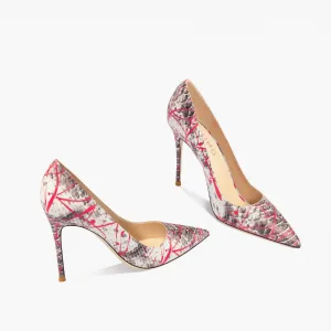 Mode Multi Färger Läder Snakeskin Trycket Afton Pumps 2023 10 Cm Stilettklackar Spetsiga Pumps Högklackade