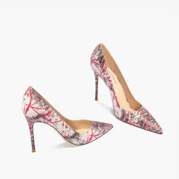 Mode Multi Kleuren Leer Slangenprint Avond Pumps 2023 10 Cm Naaldhakken Stiletto Spitse Neus Pumps Hoge Hakken