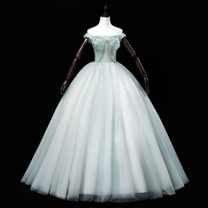 Élégant Vert Citron Robe De Bal 2022 Robe Boule De L Épaule Perlage Perle Faux Diamant Sans Manches Dos Nu Longue Promo Robe De Ceremonie
