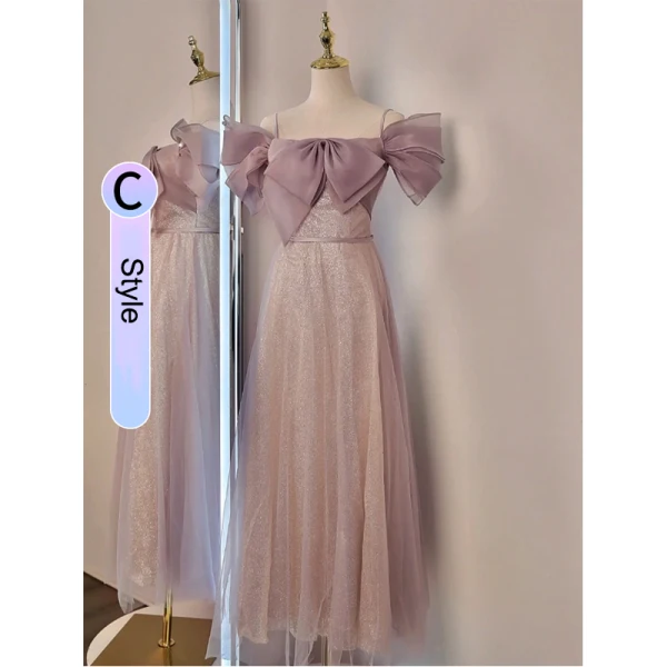 Chic / Beautiful Blushing Pink Glitter Bridesmaid Dresses 2023 A-Line / Princess Short Sleeve Backless Tea-length Bridesmaid Dresses