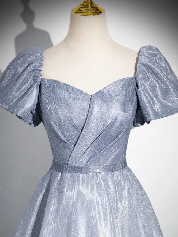 Chic / Beautiful Multi-Colors Grey Glitter Prom Dresses 2024 A-Line / Princess Square Neckline Short Sleeve Backless Floor-Length / Long Prom Formal Dresses