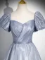 Chic / Beautiful Multi-Colors Grey Glitter Prom Dresses 2024 A-Line / Princess Square Neckline Short Sleeve Backless Floor-Length / Long Prom Formal Dresses