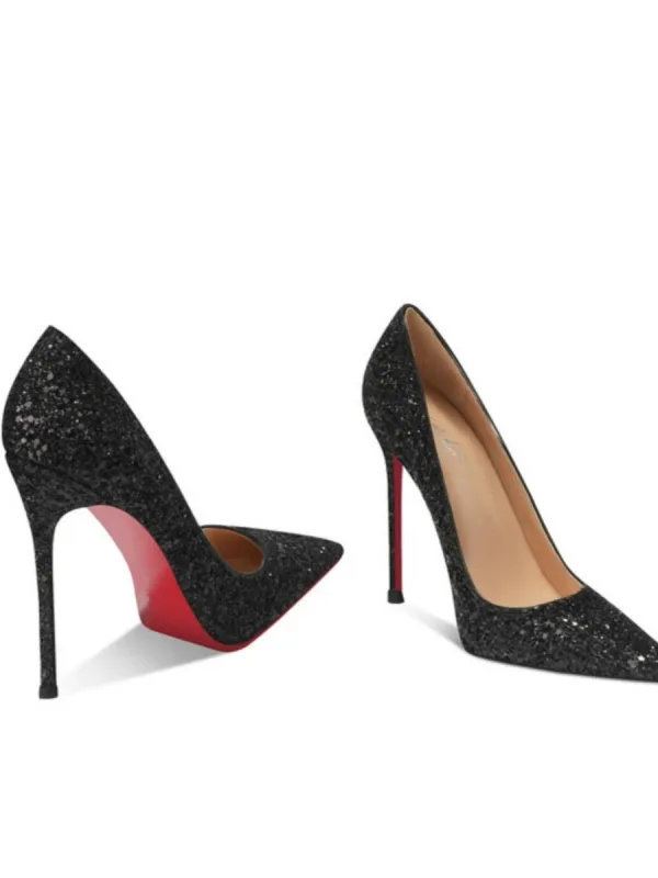 Bling Bling Argenté Paillettes Semelle Rouge Soirée Escarpins 2023 Cuir 10 cm Talons Aiguilles À Bout Pointu Escarpins Talons Hauts