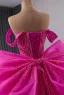 High-end Fuchsia Beading Sequins Cascading Ruffles Prom Dresses 2025 Ball Gown Off-The-Shoulder Sleeveless Backless Bow Chapel Train Prom Formal Dresses