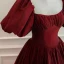Elegant Burgundy Prom Dresses 2024 Ball Gown Square Neckline Puffy Short Sleeve Backless Bow Floor-Length / Long Prom Formal Dresses