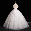 Chic / Beautiful White Beading Appliques Prom Dresses 2024 Ball Gown Strapless Sleeveless Backless Floor-Length / Long Prom Formal Dresses