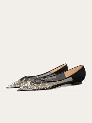 Uroczy Czarne Bal Skórzany Rhinestone Płaskie Szpiczaste Buty Damskie 2025