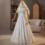 Vintage / Retro White Lace Flower Satin Wedding Dresses 2025 A-Line / Princess Off-The-Shoulder Sleeveless Backless Floor-Length / Long