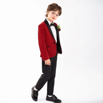 Red Long Sleeve 6 Piece Wedding Boys Wedding Suits 2025 Body Jewellery Coat Pants Shirt Tie Vest