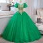 Vintage / Retro Green Beading Sequins Lace Flower Prom Dresses 2023 Ball Gown Scoop Neck Puffy Short Sleeve Backless Floor-Length / Long Prom Formal Dresses