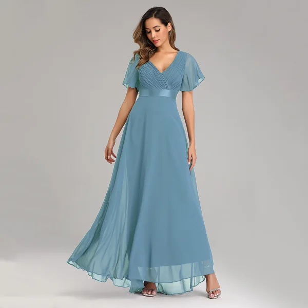 Modest / Simple Black Bridesmaid Dresses 2023 A-Line / Princess V-Neck Short Sleeve Backless Sash Floor-Length / Long Bridesmaid Dresses