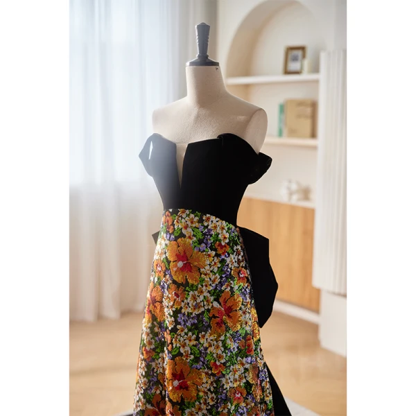 Haut de Gamme Fantaisie Multi-Couleurs Paillettes Robe De Soirée 2023 Princesse Bustier Sans Manches Dos Nu Noeud Longue Soirée Robe De Ceremonie