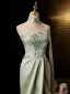 Elegant Sage Green Lace Flower Asymmetrical Satin Prom Dresses 2025 Trumpet / Mermaid Strapless Sleeveless Backless Formal Dresses