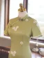 Chinese style Sage Green Floral Evening Party Cheongsam 2025 Trumpet / Mermaid High Neck Short Sleeve Floor-Length / Long Cheongsam / Qipao