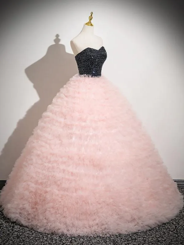 Schöne Rosa Perlenstickerei Durchbohrt Ballkleider 2025 Ballkleid Bandeau Ärmellos Rückenfreies Lange Ball Festliche Kleider