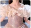 Sparkly Blushing Pink Pearl Sequins Birthday Flower Girl Dresses 2024 A-Line / Princess Scoop Neck Ruffle Short Sleeve Backless Floor-Length / Long