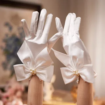 Vintage Ivory Creme Perle Satin Schleife Brauthandschuhe 2026 Hochzeit