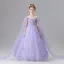 Chic / Beautiful Sky Blue Appliques Birthday Flower Girl Dresses 2025 Ball Gown Scoop Neck Short Sleeve Floor-Length / Long