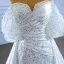 Charming White Trumpet / Mermaid Wedding Dresses 2022 Off-The-Shoulder Puffy Short Sleeve Backless Beading Pearl Sequins Floor-Length / Long Wedding