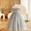 Charming Grey Beading Sequins Birthday Flower Girl Dresses 2023 Ball Gown Off-The-Shoulder Short Sleeve Backless Floor-Length / Long Flower Girl Dresses