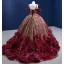 High-end Glitter Burgundy Sequins Appliques Prom Dresses 2022 Ball Gown V-Neck Short Sleeve Backless Court Train Formal Dresses