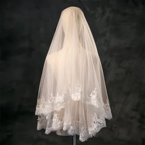 Élégant Ivoire En Dentelle Fleur Tulle Voile De Mariée 2025