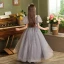 Bling Bling Grey Beading Sequins Birthday Flower Girl Dresses 2024 Ball Gown Square Neckline Puffy Short Sleeve Floor-Length / Long