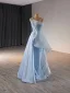 Fashion Sky Blue Beading Pearl Sequins Cascading Ruffles Prom Dresses 2024 Ball Gown Spaghetti Straps Sleeveless Backless Floor-Length / Long Prom Formal Dresses