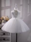 Modest / Simple White Short Birthday Flower Girl Dresses 2024 Ball Gown Scoop Neck Sleeveless Backless Bow