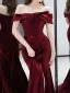 Sexy Burgundy Split Front Prom Dresses 2024 Trumpet / Mermaid Off-The-Shoulder Sleeveless Backless Floor-Length / Long Prom Formal Dresses