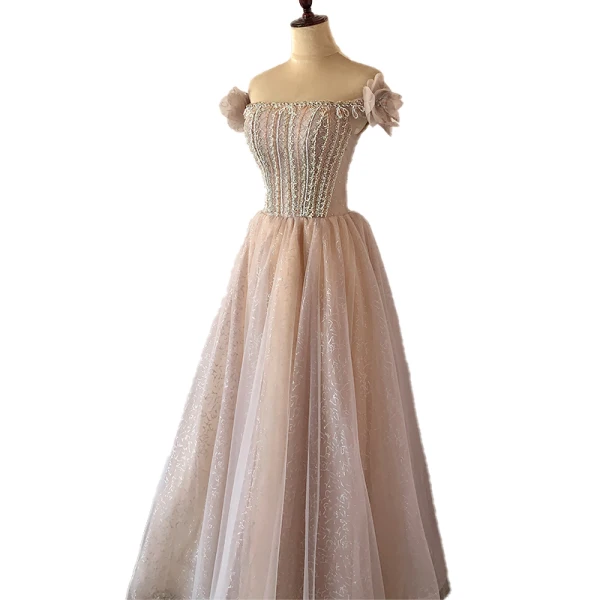 Charming Blushing Pink Beading Pearl Evening Dresses 2023 A-Line / Princess Strapless Appliques Sleeveless Backless Floor-Length / Long Evening Party Formal Dresses