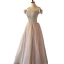 Charming Blushing Pink Beading Pearl Evening Dresses 2023 A-Line / Princess Strapless Appliques Sleeveless Backless Floor-Length / Long Evening Party Formal Dresses