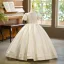 Elegant Ivory Pearl Rhinestone Birthday Flower Girl Dresses 2025 Ball Gown Scoop Neck Puffy Short Sleeve Floor-Length / Long