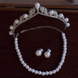 Piękne Srebrny Perła Rhinestone Stop Ślub Bransoletki Kolczyki Tiara Ozdoby Do Włosów Ślubne 2025