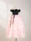 Bling Bling Rougissant Rose Perlage Paillettes Anniversaire Robe Ceremonie Fille 2024 Robe Boule De l'épaule Manches Courtes Dos Nu Noeud Longue Tulle