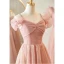 Simple Rougissant Rose Glitter Robe Demoiselle D'honneur 2023 Princesse Encolure Carrée Gonflée Manches Courtes Dos Nu Thé Longueur Robe Demoiselle D'honneur