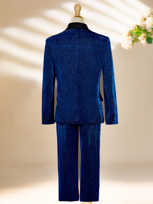 Fall Winter Royal Blue Long Sleeve 6-piece Boys Wedding Suits 2025 Body Jewellery Coat Pants Shirt Tie Vest