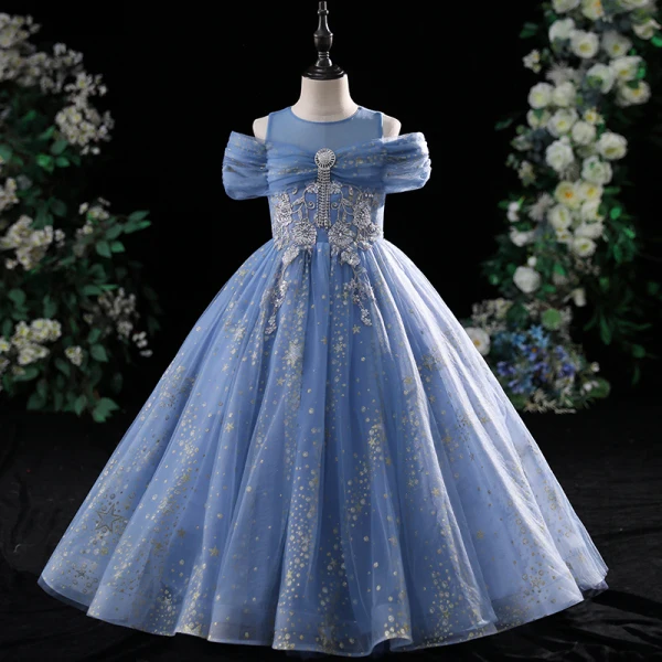 Chic / Beautiful Blushing Pink Birthday Flower Girl Dresses 2022 Scoop Neck Beading Pearl Lace Flower Sequins Short Sleeve Floor-Length / Long Flower Girl Dresses