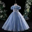 Chic / Beautiful Blushing Pink Birthday Flower Girl Dresses 2022 Scoop Neck Beading Pearl Lace Flower Sequins Short Sleeve Floor-Length / Long Flower Girl Dresses