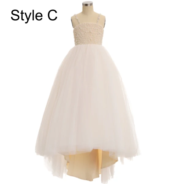 Chic / Beautiful White Beading Pearl Short Birthday Flower Girl Dresses 2024 Spaghetti Straps Sleeveless Backless