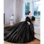 Vintage / Retro Rhinestone Black Prom Dresses 2023 Ball Gown Scoop Neck Puffy Short Sleeve Court Train Prom Formal Dresses