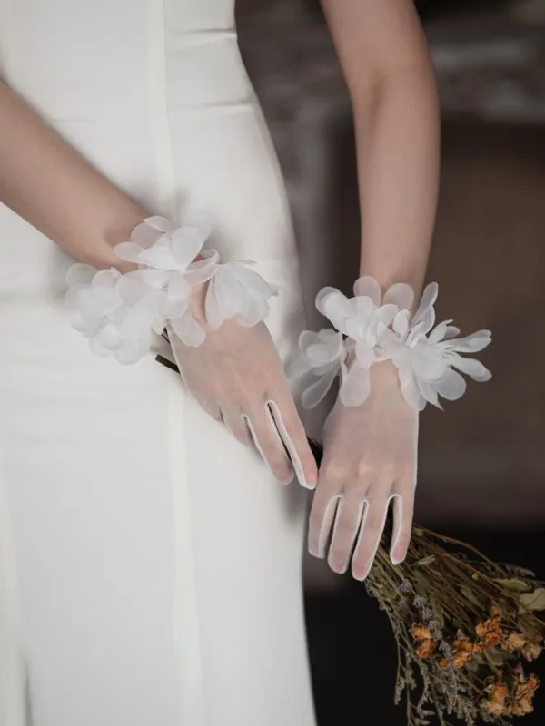 Eleganckie Białe Wykonany Ręcznie Aplikacje Ślub Rękawiczki Ślubne 2025