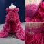 High-end Fashion Fuchsia Beading Pearl Rhinestone Sequins Cascading Ruffles Prom Dresses 2022 A-Line / Princess Asymmetrical Scoop Neck Short Sleeve Prom