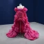High-end Fashion Fuchsia Beading Pearl Rhinestone Sequins Cascading Ruffles Prom Dresses 2022 A-Line / Princess Asymmetrical Scoop Neck Short Sleeve Prom