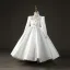 Fashion Ivory Beading Pearl Sequins Rhinestone Satin Birthday Flower Girl Dresses 2022 Ball Gown High Neck Long Sleeve Backless Floor-Length / Long Flower Girl Dresses
