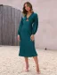 Sexy Dark Green Holiday Beach Satin Women Dresses 2023 Deep V-Neck Long Sleeve Backless Lace Up Tea-length Womens Clothing