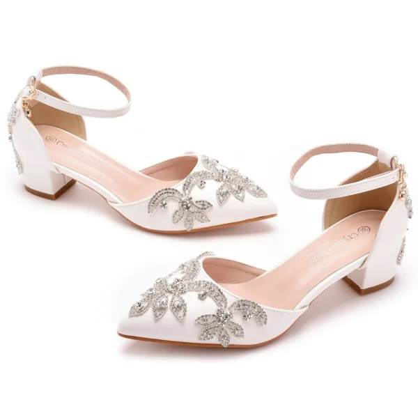 Élégant Blanche Faux Diamant Chaussure De Mariée 2023 Bride Cheville 7 cm Talons Aiguilles À Bout Pointu Mariage Sandales Talons Hauts